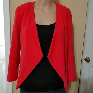 EUC H&M Red Orange Open Front Blazer with Zippers
